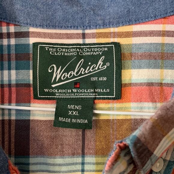 Woolrich mens xxl plaid button down shirt orange gorp grampa blue cool woolen mi - Picture 2 of 9